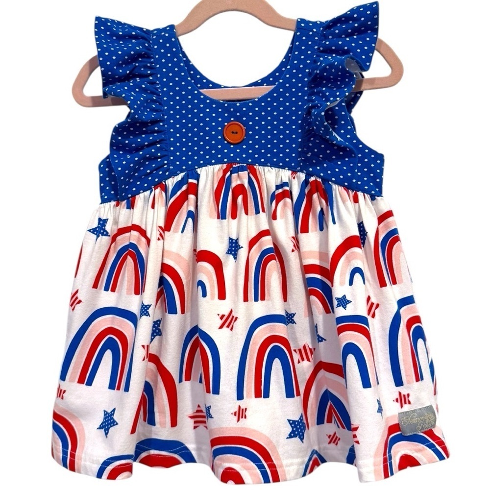 Eleanor Rose Girls Patriotic Ruffle Top Size 5/6 Red White Blue Rainbow Stars